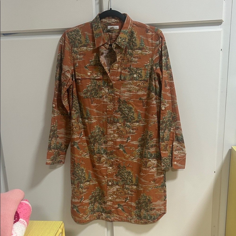 L.L. Bean Signature Toile  Cotton Patterned ShirtDress PS Classic Preppy